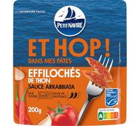 Repas rapide et savoureux avec PETIT NAVIRE Effilochés de Thon Sauce Arrabbiata, poche de 200g, pêche durable MSC - Lot de 3