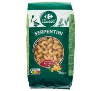 Repas rapide et savoureux - Serpentini CARREFOUR, pâtes courtes en semoule de blé dur de qualité supérieure, sachet de 500g - Lot de 6