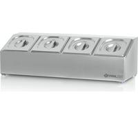 Repas Récipients à ingrédients en acier inoxydable | 4 x 1/6 récipients GN avec pieds en caoutchouc | 68,5 x 24,5 x 21,5 cm
