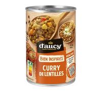 Repas végétal gourmand et rapide avec D'AUCY Curry de lentilles, source de protéines, sans conservateur, conserve de 400g - Lot de 4