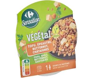 Repas végétal prêt en 2 minutes - CARREFOUR SENSATION, tofu épeautre butternut châtaignes, source de protéines, 300g - Lot de 4