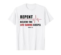 Repent, Believe The Life-Saving Gospel - Heartbeat EKG Faith T-Shirt