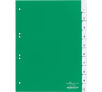 Durable 622105 Intercalaires Format A4 10 Touches - Onglets Soudés et Planches d'Insertions 1-10 - Page de Garde - Perforations Universelles - PVC Rigide Coloris Vert