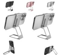 Repertoireof Support de téléphone carré à double anneau en métal avec clip arrière pliable à 360°, convient à tous les modèles de téléphone, pliable et robuste pour divers smartphones (2 soies)