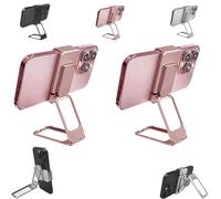 Repertoireof Support de téléphone carré à double anneau en métal pliable à 360°, convient à tous les modèles de téléphone, pliable et robuste pour divers smartphones (2 x rose)