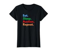 Répéter Les enchères Eat Sleep pour Les commissaires-priseurs et Les Amateurs d'enchères T-Shirt Graphique avec Valeur, Femme, Noir, XL