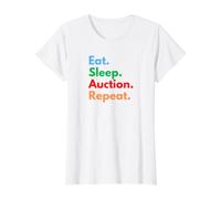 Répéter Les enchères Eat Sleep pour Les commissaires-priseurs et Les Amateurs d'enchères T-Shirt Graphique avec Valeur, Femme, Blanc, XS