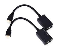 Répéteur d'extension HDMI 30M par CAT5e, émetteur + récepteur, TMDS DDC sur RJ45 Adaptateur d'extension de balun Ethernet LAN CAT6 CAT6 jusqu'à 1080p, Prend en Charge 3D, Noir