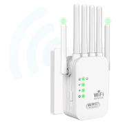 Répéteur WiFi, amplificateur de signal WiFi pour la maison, couverture de 9 880 pieds carrés, mode répéteur/AP, 6 antennes, WPA2, port Ethernet, prend en charge plus de 150 appareils, blanc, 1