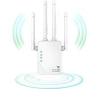Répéteur WiFi, Extender WiFi, 1200MPs Amplificateur de Signal WiFi, 5GHz et 2.4GHz Dual Band WiFi Booster, Mode Repeater/Router/AP, 4 Antennes, 2 LAN ，Compatible avec MacBook Air 13-inch Laptop