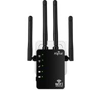 Répéteur WiFi Longue portée, Amplificateur WiFi AC1200 Double Bande 2.4GHz et 5GHz avec 4 Antennes Externes, Wifi Extender Mini Puissant avec 2 Port Ethernet, jusqu'à 120㎡ compatible toutes Box