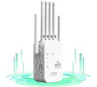 Répéteur WiFi Puissant 1200Mbps, Amplificateur WiFi avec 6 Antennes, 2.4 & 5GHz WiFi Extender WiFi Booster, Port Ethernet Gigabit, Compatible avec Toutes Les Box Internet