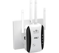 Répéteur WiFi Puissant 300Mbps, 2.4GHz Amplificateur WiFi avec WPS,Répéteur WiFi 4 Antennes, 1 Ports LAN, Compatible avec Toutes Les Box Internet, Jusqu'à 300m²| 20 appareils