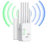 Répéteur WiFi, Puissant amplificateur de Signal WiFi Puissant, 6 antennes, 2 Ports LAN, WiFi/Extender 2,4 GHz, Zone de Couverture de 11800m², idéal pour Le Bureau et la Maison, Installation Facile