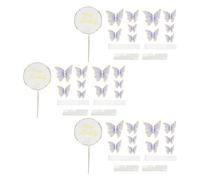 RepiceFinem 3 SETS 3D Color Butterfly Cake Insert Card Cupcake Topper for Birthday Wedding Party Decoration in White (Violet)