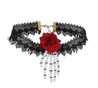 REPICEFINEM Halloween Lace Choker Collier avec Une chaîne de Rose rétro à chaîne réglable pour des décorations de fête de Cosplay (6099)
