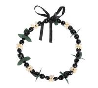 REpiceFinem Hawaiian Kukui Nut lei Collier à la mode élégante fabriquée pour la fête hawaïenne avec des coquilles et des feuilles artificielles avec des symbolis de longueur de (Noir)