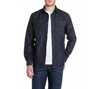 Replay Hommes Chemise Décontractée 6.5 OZ Denim Noir - Régulier Coupe Bleu Foncé