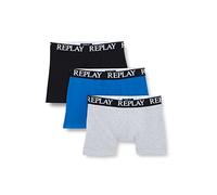 REPLAY Boxer, Logo (3 pièces), Noir/Gris mélangé/Turquoise, L Homme
