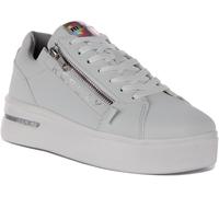 Replay Université W Zip Plating Lacets En Cuir Blanc Femmes UK 3 - 7