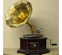 Replica RCA Victor Gramophone Record Player with Hexagonal base and Brass Horn by THE MORE SHOP