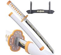 REPLIKSWORD Mini Katana en Bois Zenitsu Agatsuma, Sabre Kimetsu no Yaiba 45cm avec Presentoir