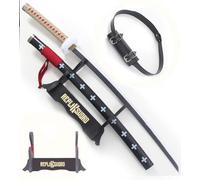 REPLIKSWORD One Piece Katana Trafalgar en Bois Lame en Bois One Piece Epee Trafalgar Law Replique Sabre Decoration Deguisement Cosplay + Presentoir Bois Inclusd + Ceinturon Porte Epee Inclus