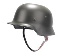 Réplique Classique du Casque en Acier M35 de L'armée Allemande de La Seconde Guerre Mondiale, Casque de La Première Guerre Mondiale avec Doublure et Jugulaire en Cuir(Dark Green)