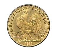 Réplique de haute qualité de la pièce historique France 1899 20 Francs Or Marianne Coq Troisième République en laiton.