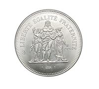 Réplique de haute qualité d'une pièce historique : France 50 francs français Hercule de Dupré 1979. En cupronickel et plaqué argent.