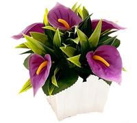 Réplique de lys calla en pot dans un récipient de clôture pour décoration de salon, chambre à coucher, décoration de salle de mariage et toile de fond de studio (violet)