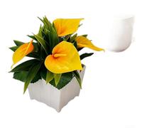 Réplique de lys calla en pot dans un récipient de clôture pour décoration de salon, chambre à coucher, décoration de salle de mariage et toile de fond de studio (jaune)
