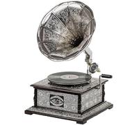 Réplique de phonographe gramophone vintage antique 78 tr/min | Bois et laiton | Pièce maîtresse décorative avec un disque de démonstration et cinq aiguilles 4wp