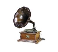 Réplique de phonographe gramophone vintage antique | Travail original 78 tr/min | Bois et laiton | Idéal pour décoration ou pièce d'exposition | Comprend 1 disque de démonstration et 5 aiguilles 4 yb