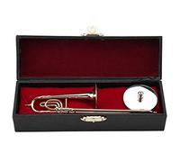 Réplique de Trombone Miniature Plaquée Or avec Support et étui, Ornements Musicaux de Modèle de Trombone D'instrument de Musique Occidental Doré en Cuivre