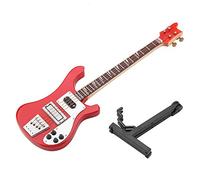 Réplique Miniature Rouge de Guitare Basse, modèle d’Instrument de Musique Miniature avec Support et étui en Bois, Objet décoratif pour Bureau ou étagère, Cadeau de Noël pour