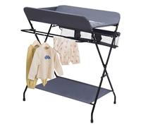 Repomanda, Table à langer pliable pour bébé, capacité de charge de 55 kg, avec poche latérale et compartiment de rangement, bords surélevés, sans se pencher, pour la maison et les déplacements, gris