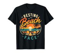 Repos Plage Visage Rétro Coucher de Soleil Vacances Tropicales T-Shirt