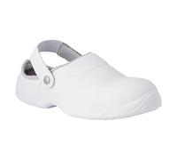 REPOSA Mixte Medical avec Embout en Acier, Bloc avec Empeigne Rembourrée Respirante, Sangle Réglable et Semelle SRC Antidérapante, Antichoc et Antistatique, Sabot Sanita, Blanc, 41 EU