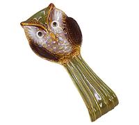 Repose-cuillère en céramique motif chouette pour cuisinière, fourchette, spatule, louche (vert)