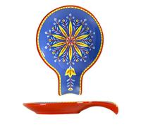 Repose-cuillère en céramique peint à la main, repose-ustensiles de cuisine pour dessus de cuisinière, grand support de cuillère pour décoration de comptoir de cuisine (red happy, 1pcs)