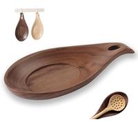 Repose Cuillère en Noyer, Cuillère Repose en Bois Naturel, Repose-Ustensiles de Cuisine en Bois, Repose-Cuillère Résistant à la Chaleur, Porte-cuillère pour Cuisinière (noyer-1Pcs)