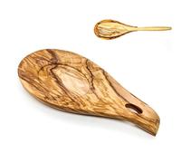 Repose Cuillère en Noyer, Cuillère Repose en Bois Naturel, Repose-Ustensiles de Cuisine en Bois, Repose-Cuillère Résistant à la Chaleur, Porte-cuillère Pour Cuisinière (or-1Pcs, bois d'olivier-1Pcs)