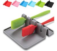 Repose cuillère Kitchen Repos ustensile Pose ustensiles Cuisine louche spatule Couvert Couvercle,Support en Silicone avec égouttoir,Outil pour protéger Plan de Travail,crédence et Plaque Cuisson(Gris)