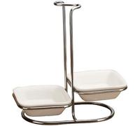 Repose-cuillère, porte-couvercle, porte-couverts porte-chapstick en céramique double louche porte-cuillère debout debout repose-cuillère en acier inoxydable repose-cuillère support d'économie vertical