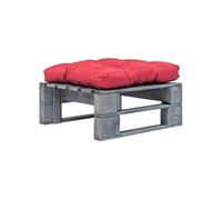 vidaXL Repose-pied palette de jardin avec coussin rouge Bois gris Marron
