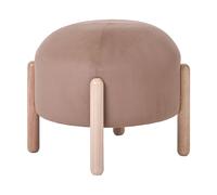 Repose-Pied Pouf en Velours Pieds en Bois Style Rétro Beige Helen