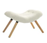 Pouf bouclette design scandinave - repose-pieds - piètement incliné bois assise courbée effet laine bouclée Crème G