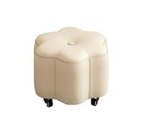 Repose Pied Salon Repose-Pieds Moderne en Cuir avec roulettes Et Rembourrage Doux Forme De Fleur Tabouret Bas Chambre(White)