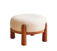 Repose Pied Salon Repose-Pieds Rond Minimaliste Moderne en Bois Massif Et Fausse Laine d'agneau Tabouret Bas Chambre